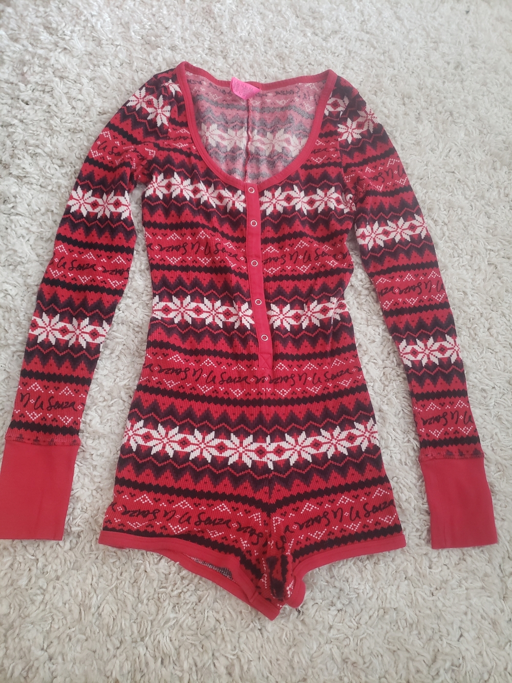 La SENZA Red Fair Isle Snap-Front Thermal Romper